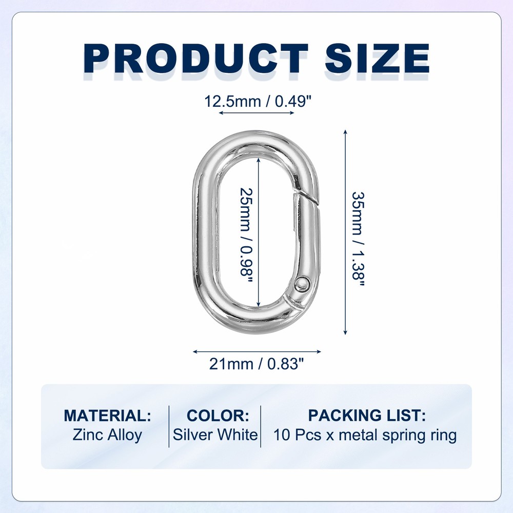 10 Pcs 35mm Oval Shaped Spring Snap Keychain Clip for Purses Silver White