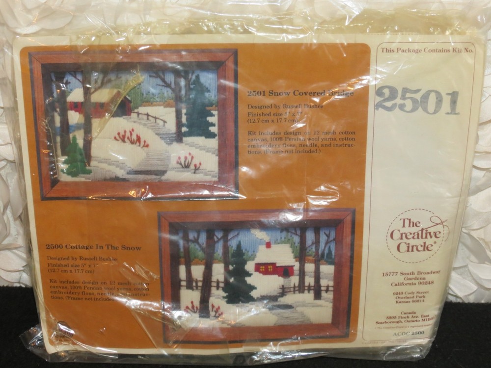 Creative Circle 1983 Snow Covered Bridge Cotagecore Xmas #2501 Needlepoint Kit