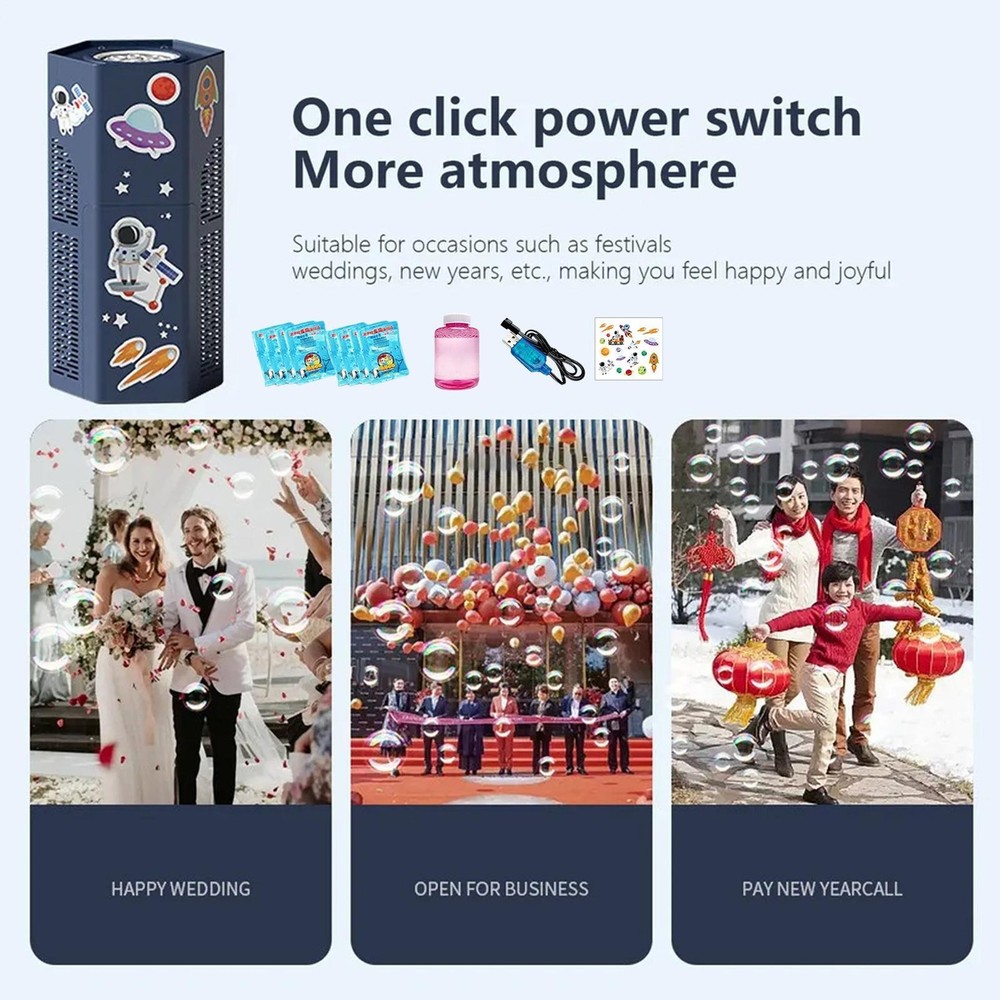 Firework Bubble Machine 12 Holes Automatic Blowing Toy With Astronaut Stickers
