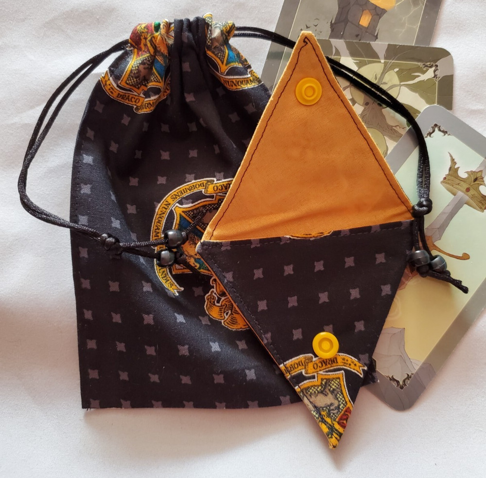 Tarot/Oracle Card Drawstring Bag Handmade Hogwarts with Beads PLUS Crystal Pouch