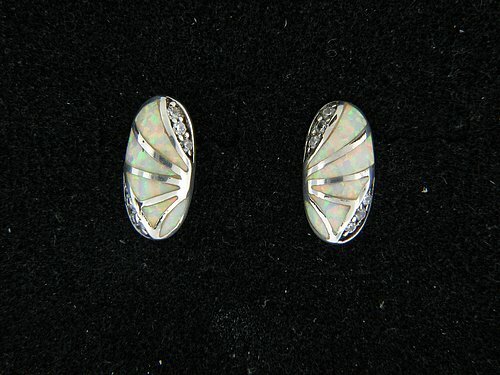 Opal White Oval Post Earring in Sterling Silver