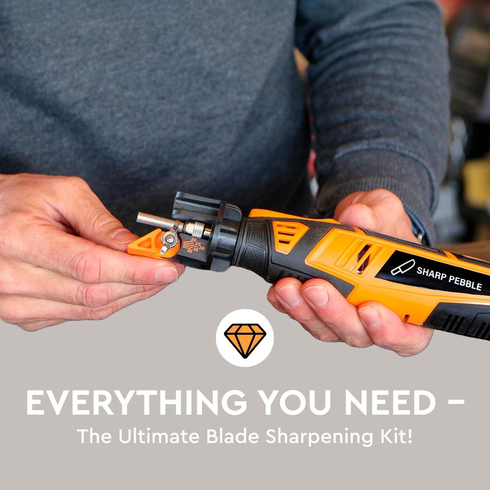 Sharp Pebble Cordless Lawn Mower Blade Sharpener – Adjustable Black/Orange