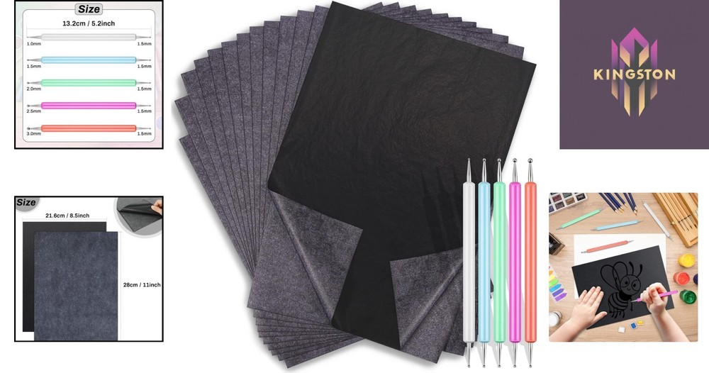 Carbon Transfer Paper Kit - 30 Sheets & 5 Embossing Tools, 8.5" x 11"