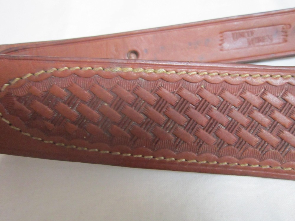 Uncle Mike's Tooled Basketweave Leather Rifle Sling - Adjustable