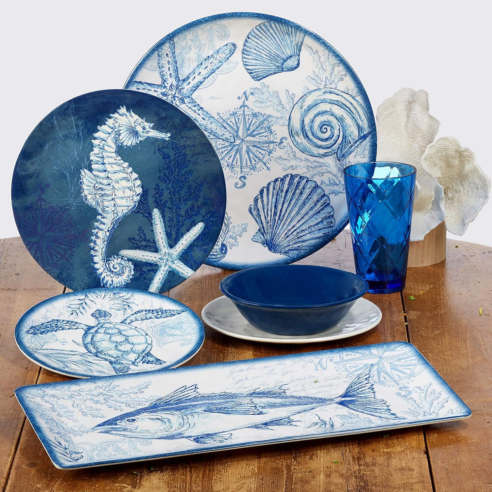 Oceanic 2 Piece Melamine Platter Set, Multi Colored, Large