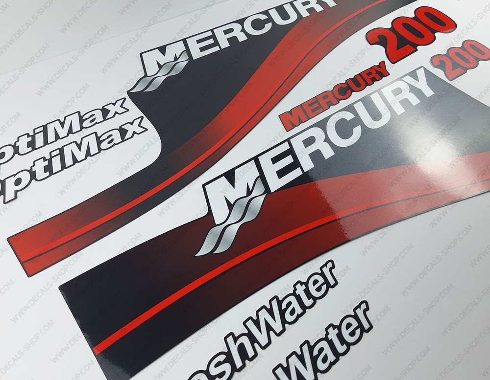 Mercury 200hp Optimax FreshWater outboard engine decals RED sticker set