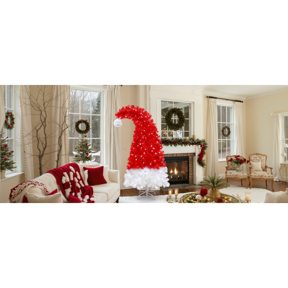 6FT Santa's Hat Shape Artificial Whimsical Christmas Tree with LED Light