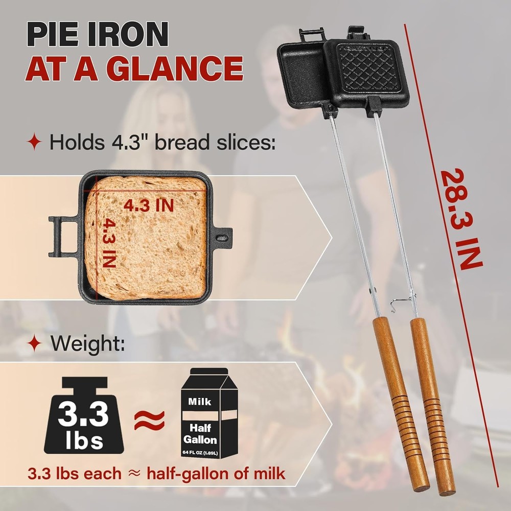 Mountain Pie Maker Cast Iron – Campfire Pie Iron, Hobo Pie Maker for Camping,