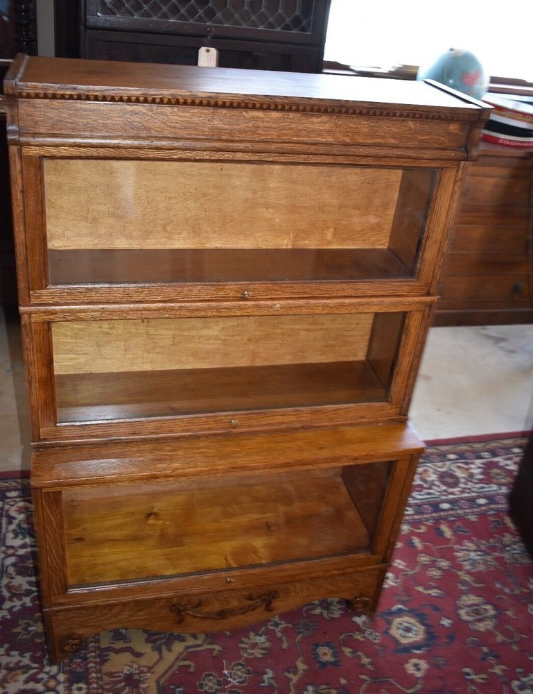 Antique 3 Stack Step Back Tiger Stripe Oak Barrister Lawyer's Bookcase