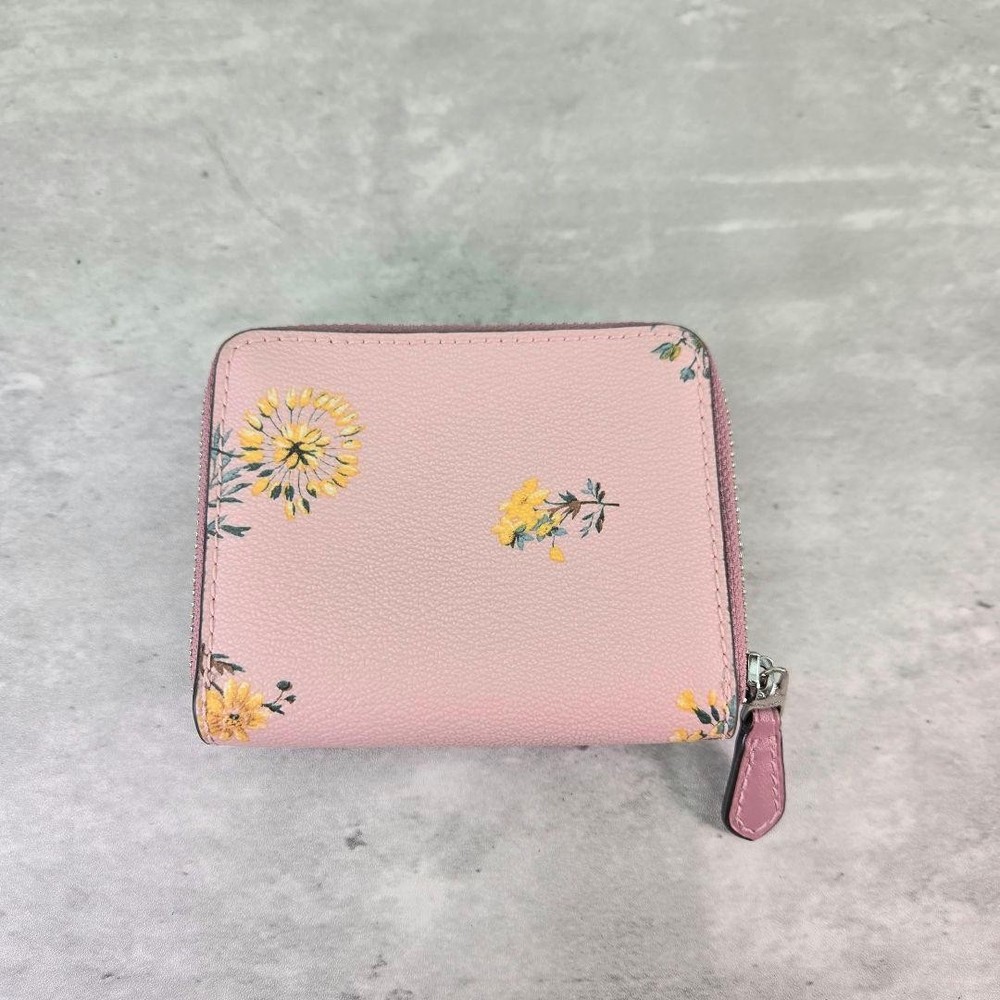 COACH Floral Print Leather Tri-Fold Wallet
