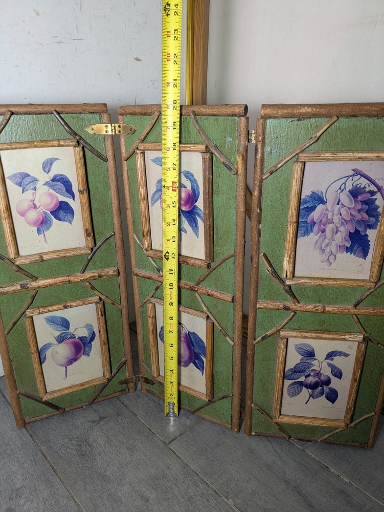 Vintage Rustic Twig Table Top 3-Panel Folding Screen Victorian Boho Chic Asian
