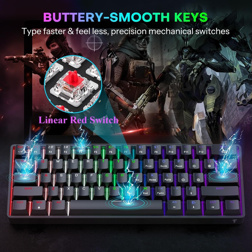 TECURS 60% Compact Mechanical Keyboard for Mac/Windows/PC, Ideal Black