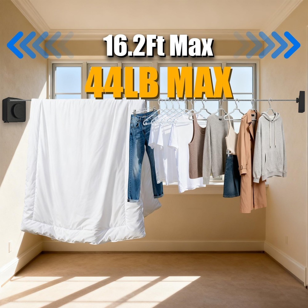Dravik Retractable Clothesline, Non-Sagging Wall Mounted Laundry Line, Black