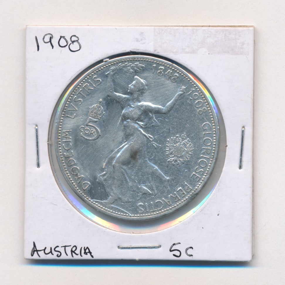 1908 AUSTRIA SILVER 5 CORONA