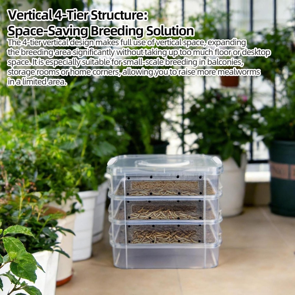 Mealworm Breeding Kit 4-Layer Clear Mesh Feeding Bin Mealworm Farm Container