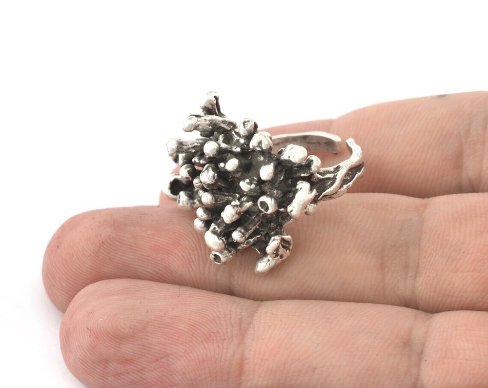 Bark Organic Ring Adjustable Antique silver plated brass 6.5US size 5227