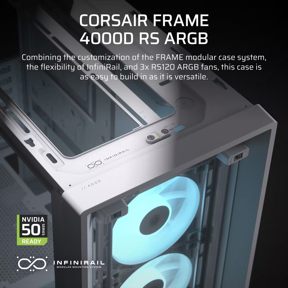 CORSAIR - FRAME 4000D RS ARGB ATX Mid-Tower PC Case - White