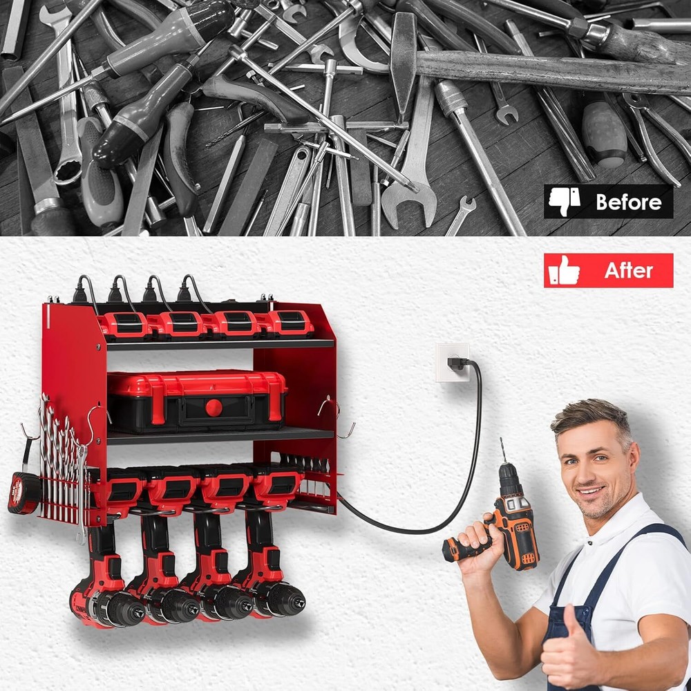 Power Tool Organizer Wall Mount with Charging Station Tool Storage Rack Holder