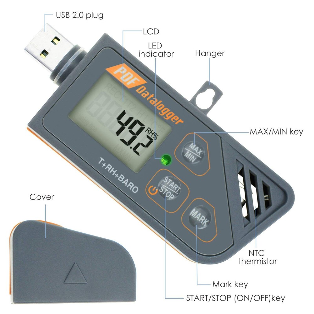 TEKCOPLUS Digital USB Humidity Temperature Barometric Pressure Data Logger Ga...
