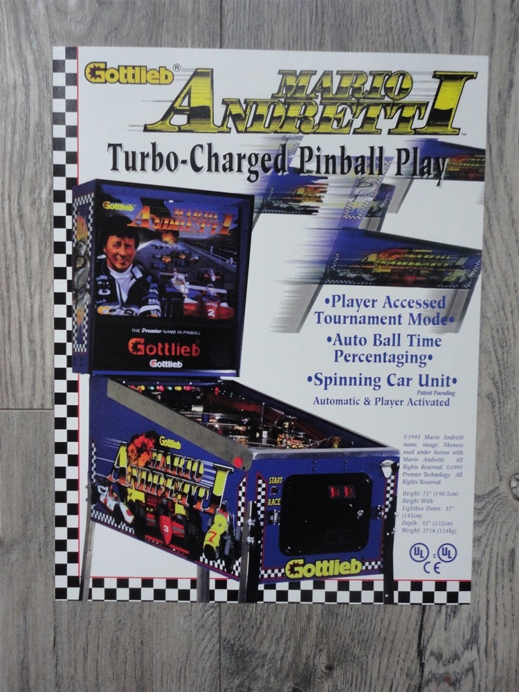 Mario Andretti Pinball Flyer / Original Brochure