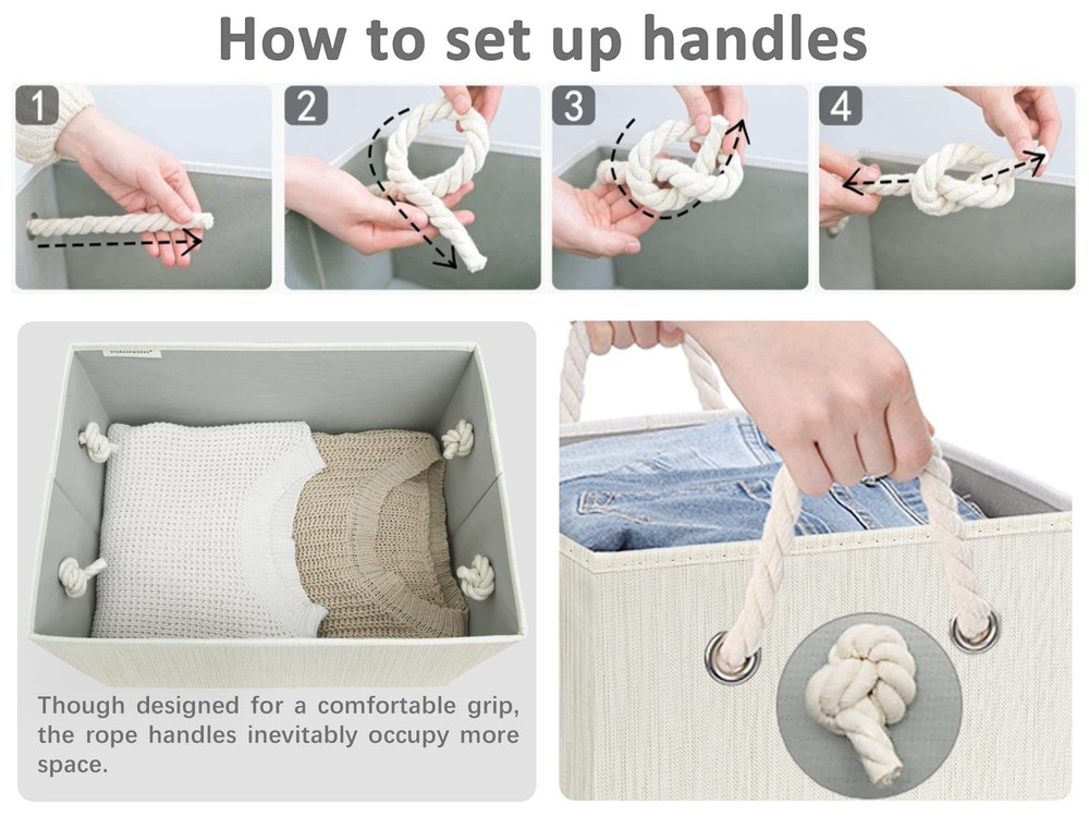 Storage Bins with Lids, Decorative Storage Boxes with Soft Rope Handles, Fold...