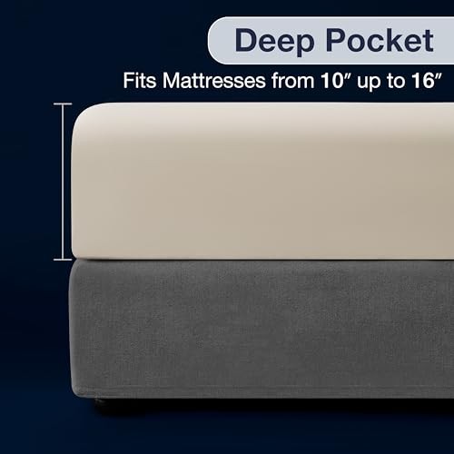 Sheets Set 6 Piece Cooling Bed Sheets with 4 Envelope Pillowcases King Beige