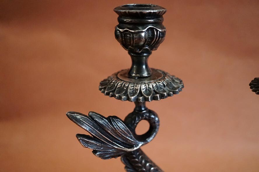 Antique Silver Plated Bronze Dolphin Candlesticks L.B. Smith Co.
