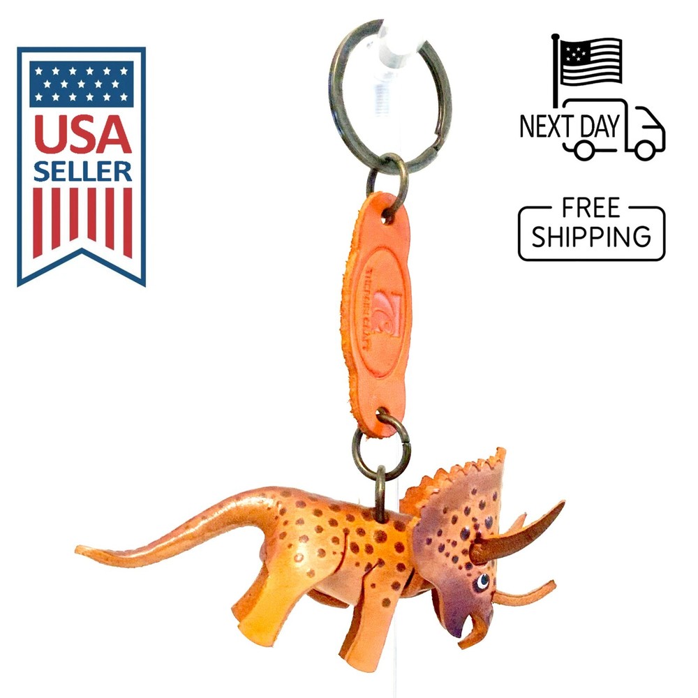 Triceratops Handmade Leather Keyring
