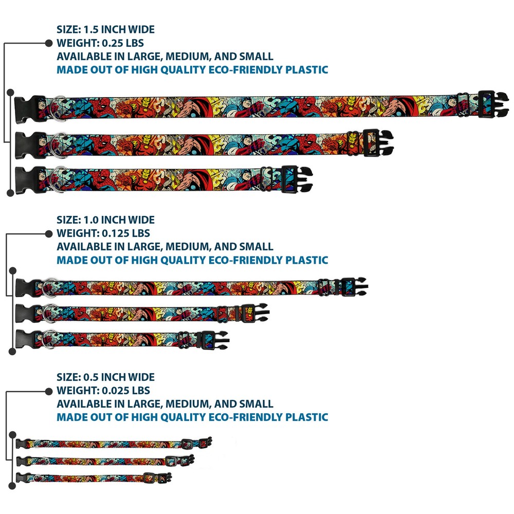 MARVEL COMICS Plastic Clip Collar 4-Superhero Action Poses/Comic Scenes White/Bl
