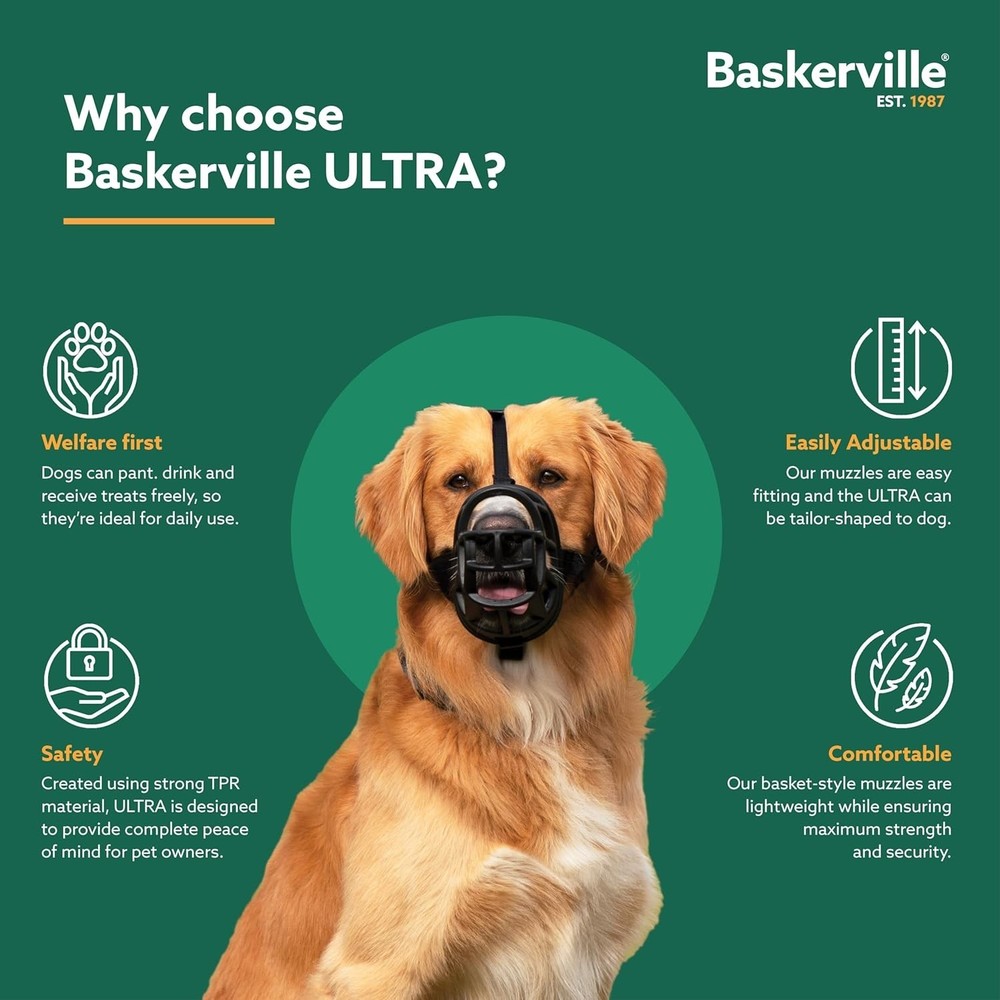 Baskerville Ultra Dog Muzzle Size 5 - Black, Humane & Adjustable for Large Dogs