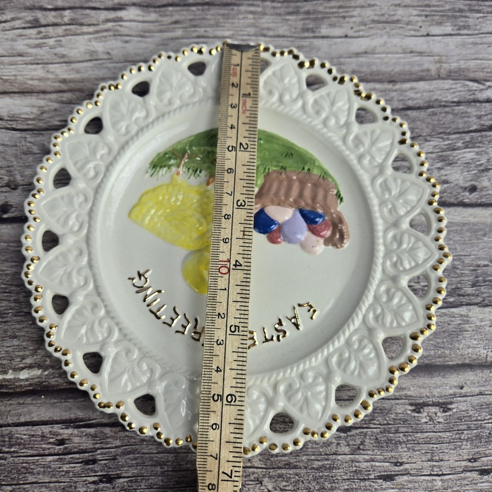 Victorian milk glass Easter plate with chick and eggs.