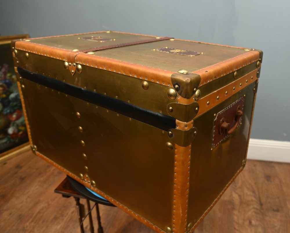 Large Steamer Trunk Box Copper Luggage Case Table