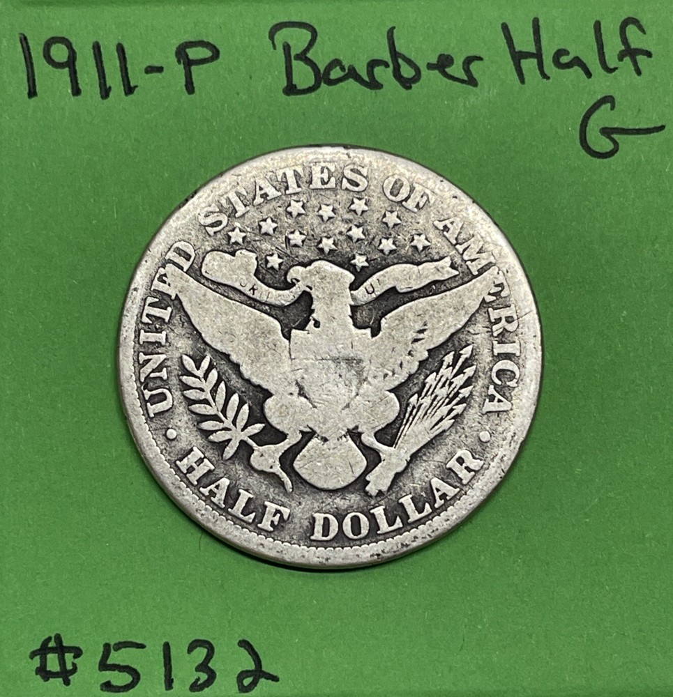 1911 Barber Half Dollar 50c 90% Silver Good