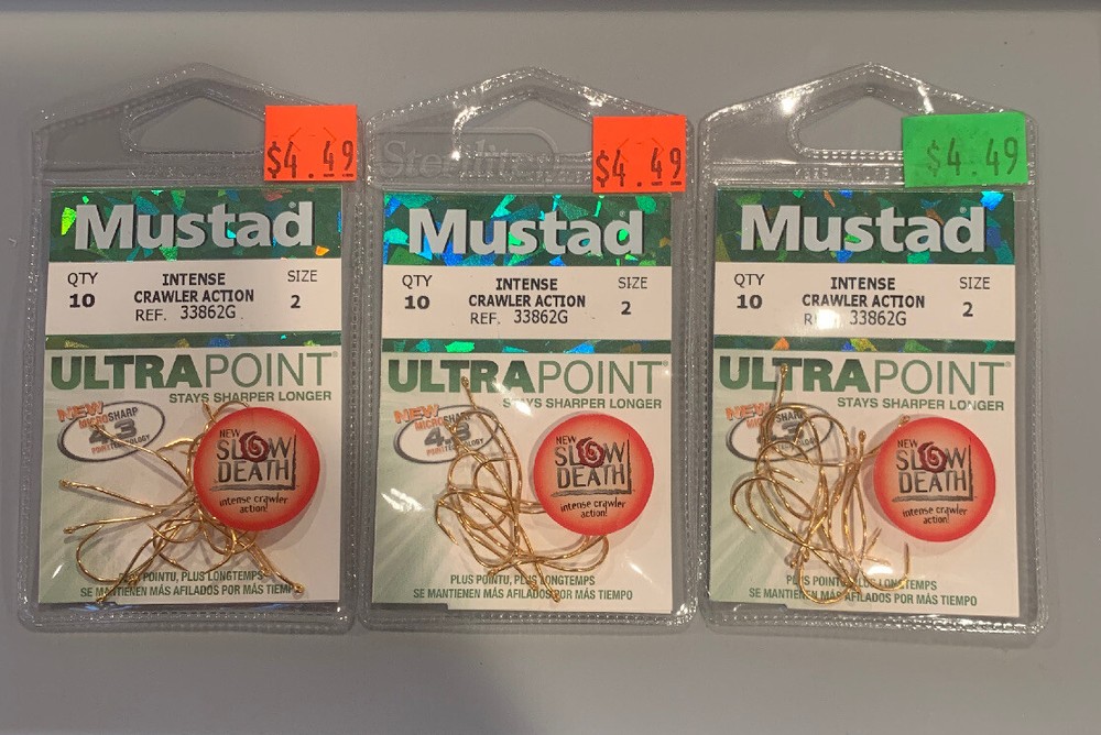 3 Packs Mustad Intense Crawler Action Hooks Size 2 Gold