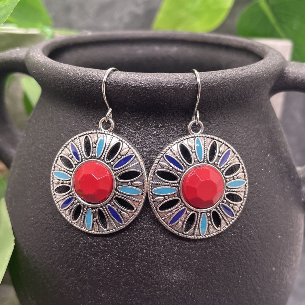 1.5” Silver-tone Boho Retro Earring Set Drop Dangle New Free Ship B6349