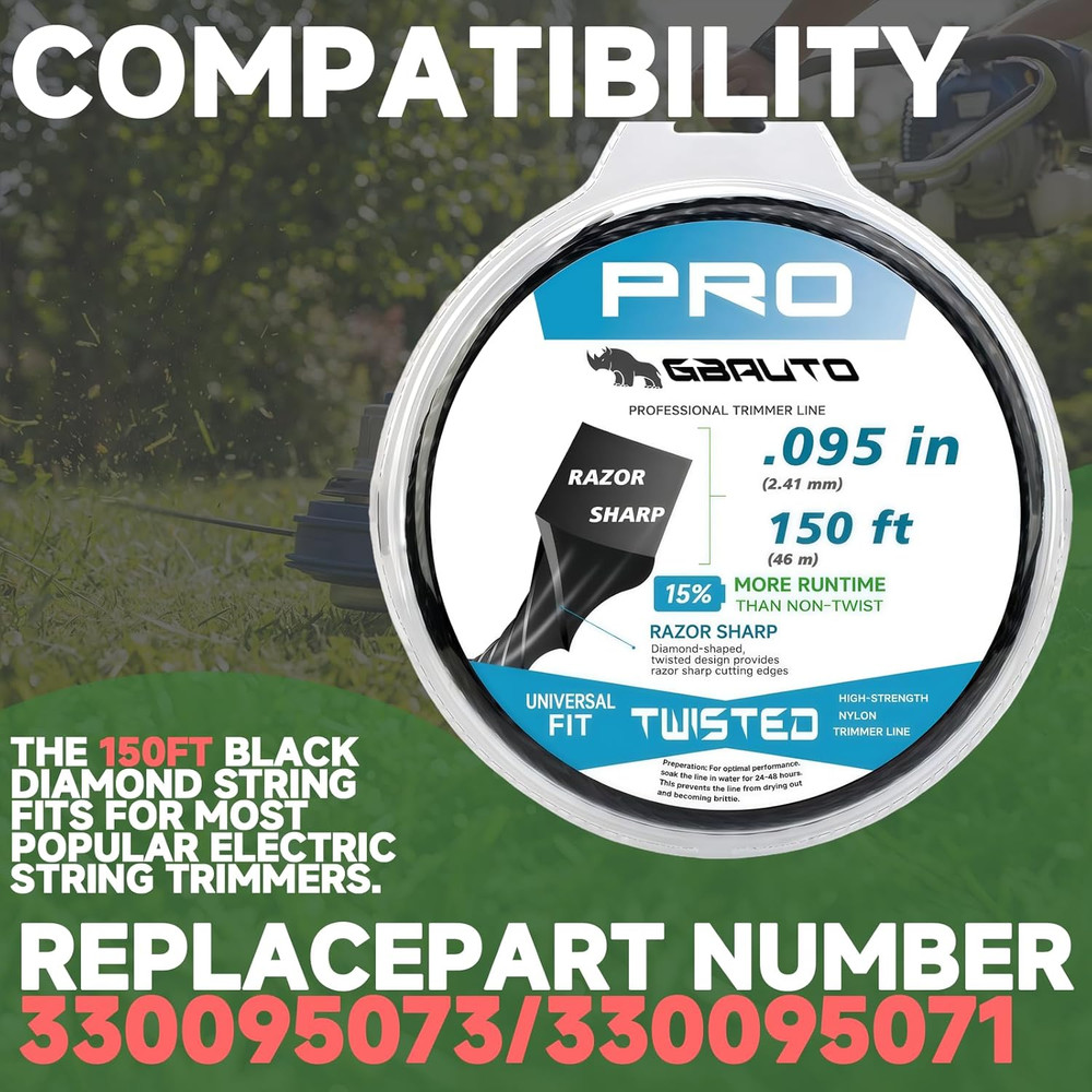 String Trimmer Line, 150Ft 0.095" for Black Diamond Trimmer Weed Eater String Re