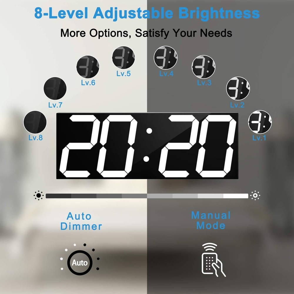 Digital LED Wall Clock, Oversize Wall Clock with 6” Numbers, Remote Control C...