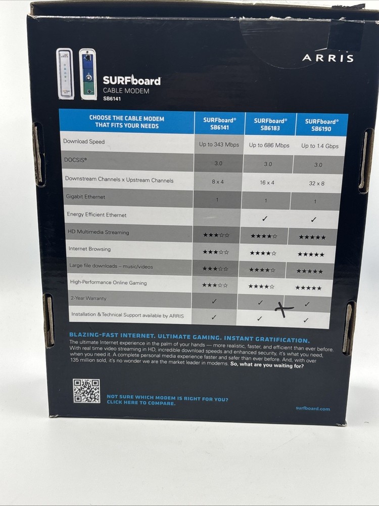 ARRIS SurfBoard SB6141 DOCSIS 3.0 Cable Modem – White