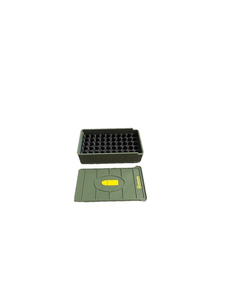Green stackable 9mm Luger Handgun Ammunition Box 50 Round Capacity