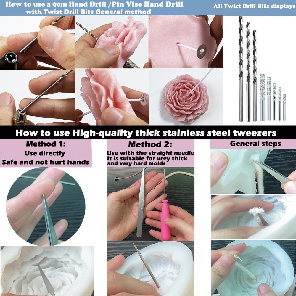 37PCS Candle Making Tools Set Adjustable Punch Needle Long Silicone Mold Need...