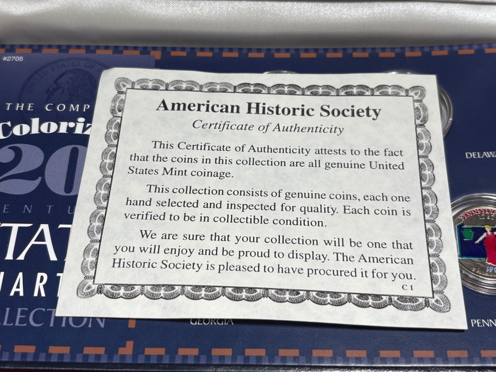 The Complete Colorized 20th Century State Quarter Collection W/ COA