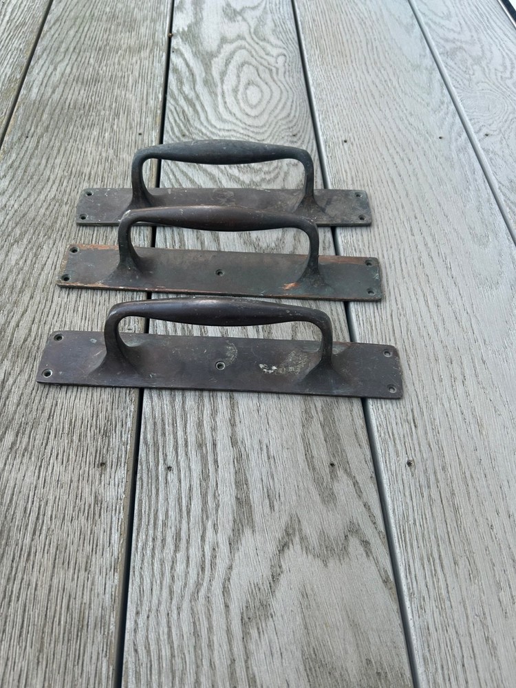 Vintage Solid Brass Door Handles x 3 Solid Cast Brass 12" x 2”