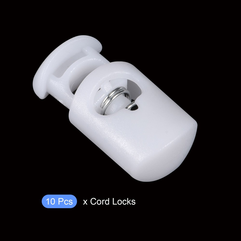 10pcs Plastic Cord Locks End Spring Stop Toggle Stoppers 0.2" Single Hole White