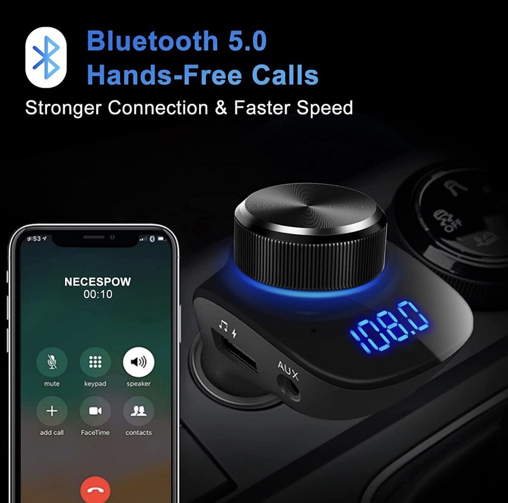 Bluetooth 5.0 Car Wireless FM Transmitter Adapter 2 USB PD Charger AUX