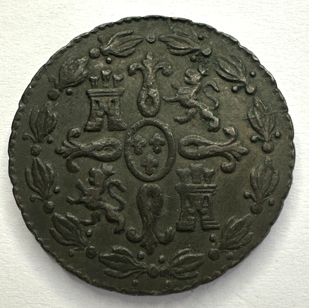 1833 Spain 4 Maravedis Copper Coin, XF Extremely Fine