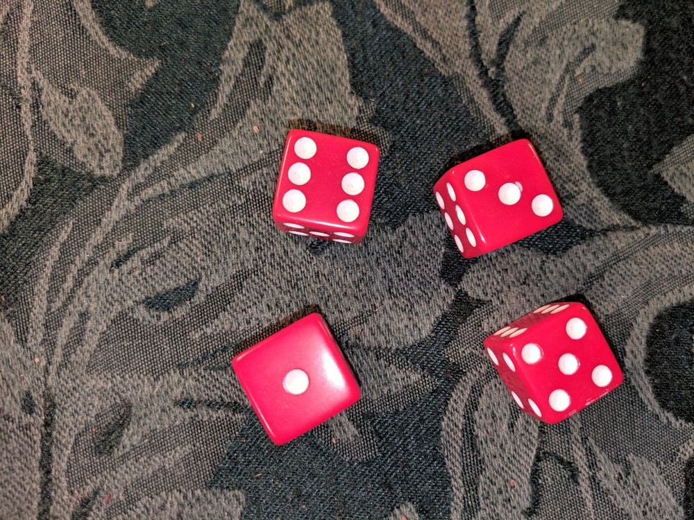 Vintage Red Six Sided Dice 2pr = 4 die 1/2"