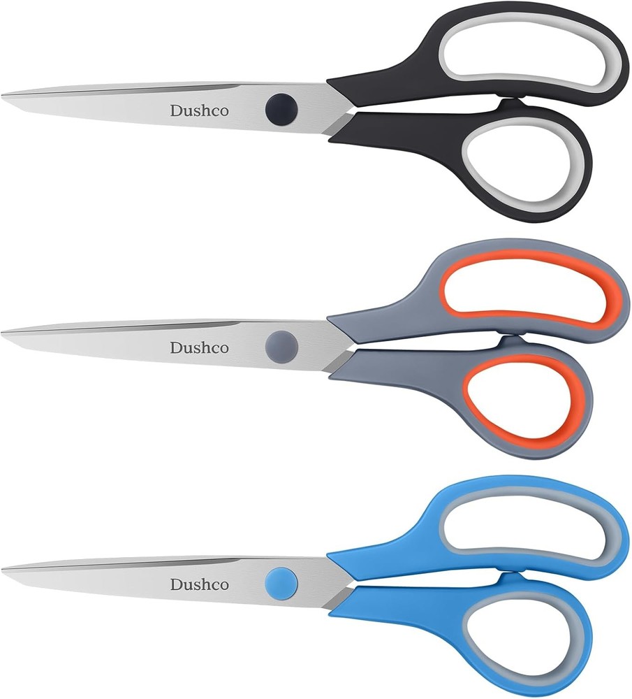 Scissors, Dushco 8.5 Inch Multipurpose Scissors Bulk Set of 3 Pack, Ultra Sharp