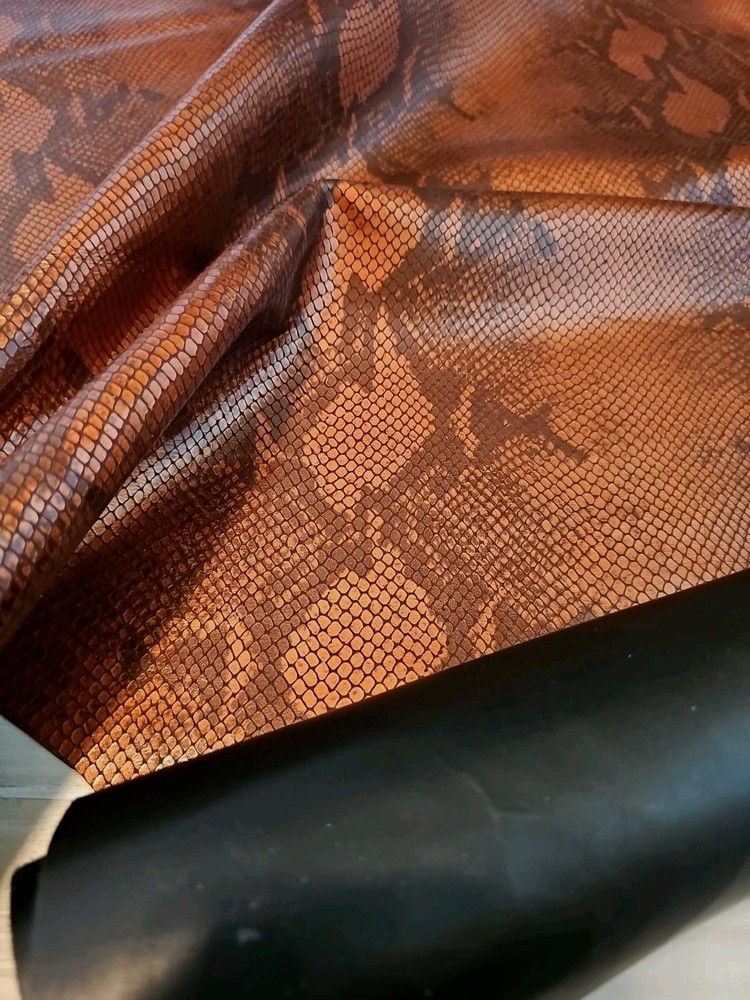 RUST COPPER BROWN SNAKESKIN PRINT SHEEPSKIN LAMBSKIN LEATHER HIDE PANEL,SHEET