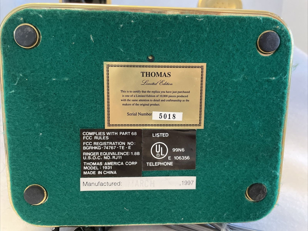 Vintage Retro Thomas Model 1931 Phone Push Button with Paperwork