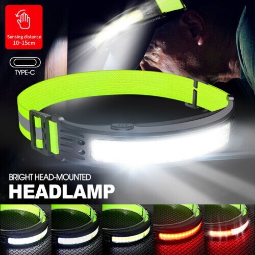 Reflective Tape Lamp Super Bright LED Headlamp Flashlight USB Rechargeable USB-C